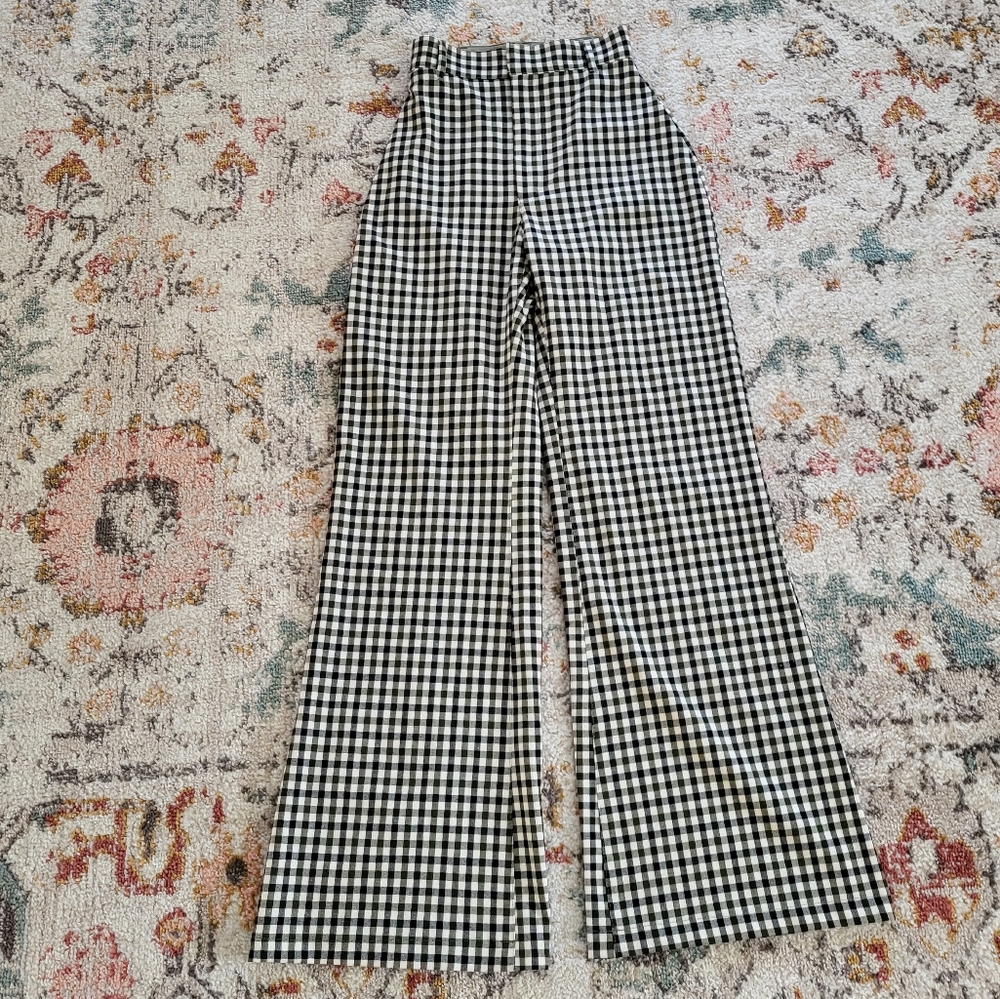 Free People Chekered Gingham High Rise Wide Leg pants
